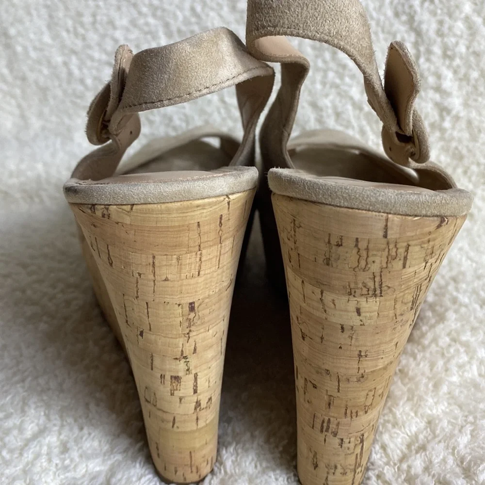 Veronica‎ Beard Dali Suede Slingback Peep-Toe Wedge Sandals Size: 8.5